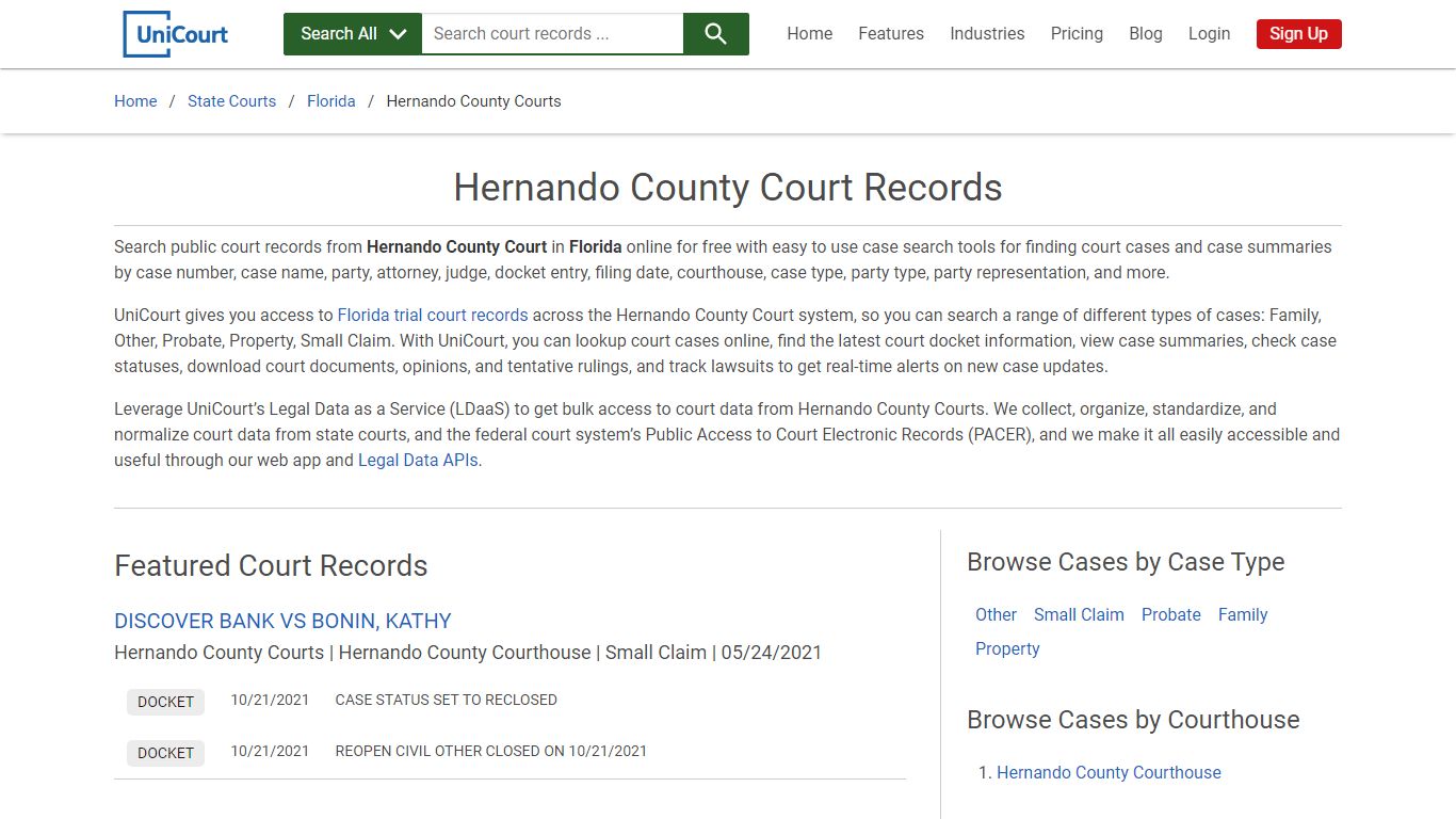 Hernando County Court Records | Florida | UniCourt